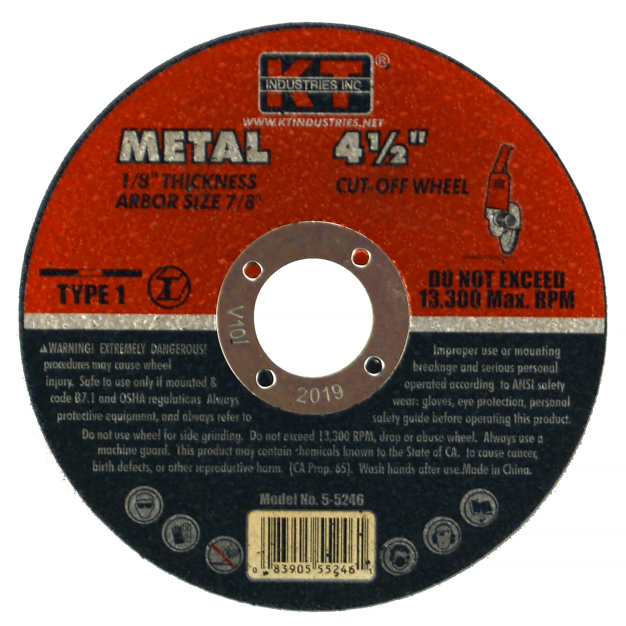 K-T Industries Metal Cutting Wheel — 4.5in. x 1/8in. x 7/8in., 10 Pcs, Model# 5-5246